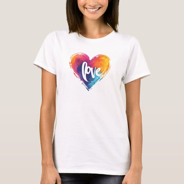Rainbow Heart Love Slogan T-Shirt (Front)