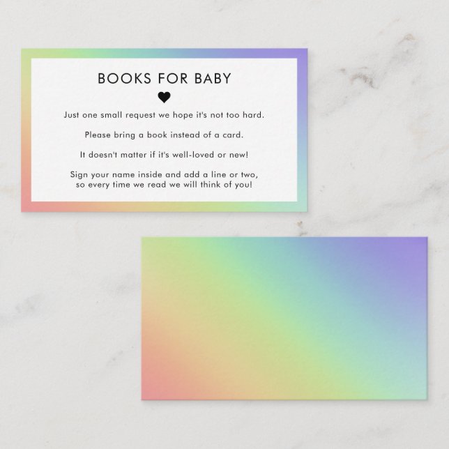 Rainbow Heart Minimalist Books for Baby Shower Enclosure Card (Front/Back)