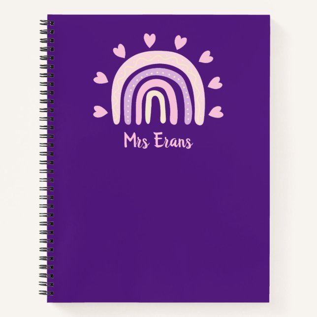 Rainbow Heart Notebook, Personalised Teacher Gift Notebook (Front)