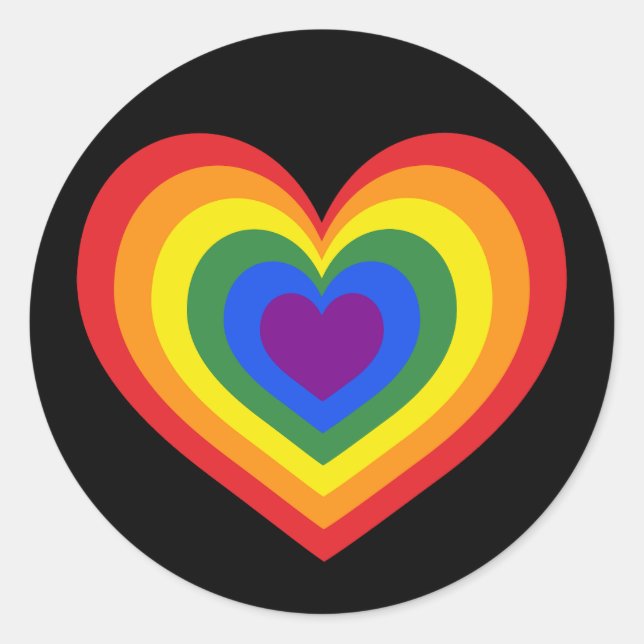 Rainbow Heart on Black Classic Round Sticker (Front)