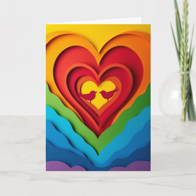 Rainbow Heart Paper Collage Card (Front)