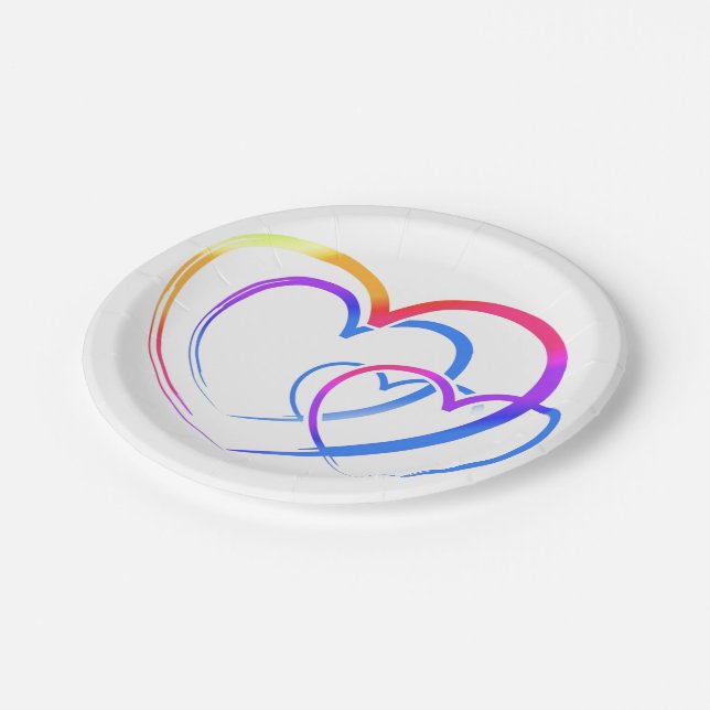 Rainbow heart paper plate (Angled)