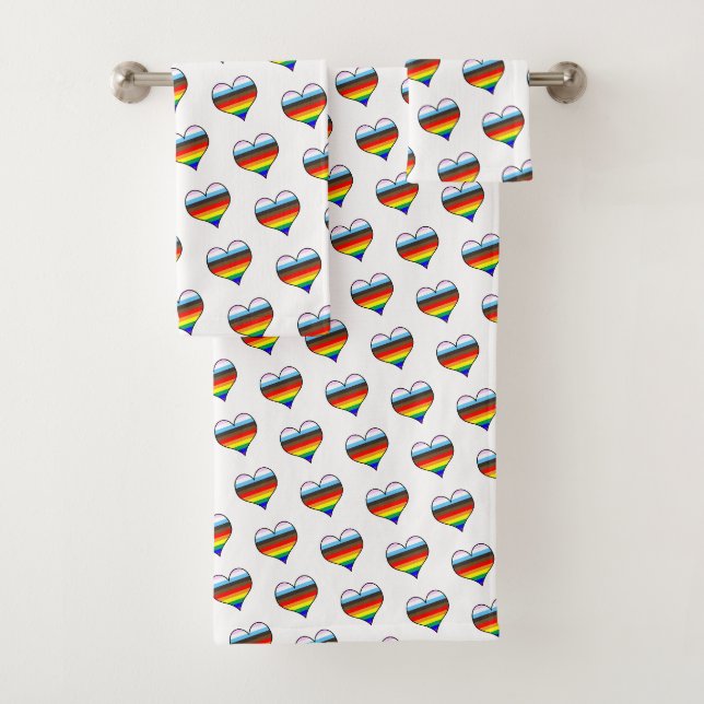 Rainbow Heart Pattern Bath Towel Set (Insitu)