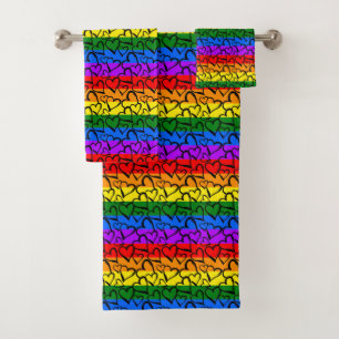 Rainbow Heart Pattern Bath Towel Set