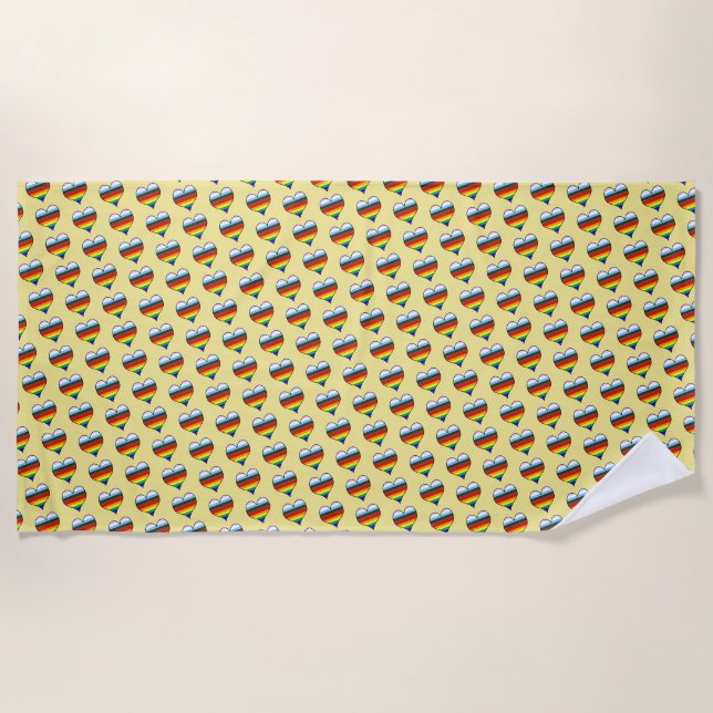 Rainbow Heart Pattern Beach Towel (Front)