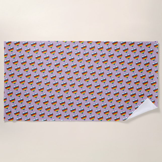 Rainbow Heart Pattern Beach Towel (Front)