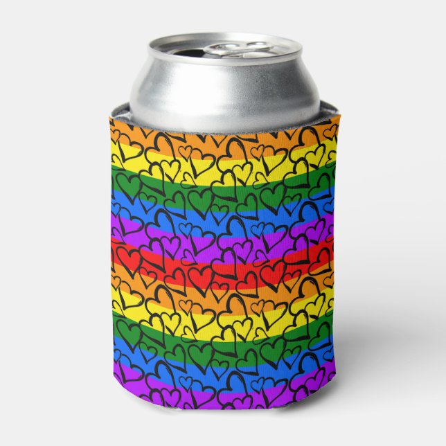 Rainbow Heart Pattern Can Cooler (Can Front)