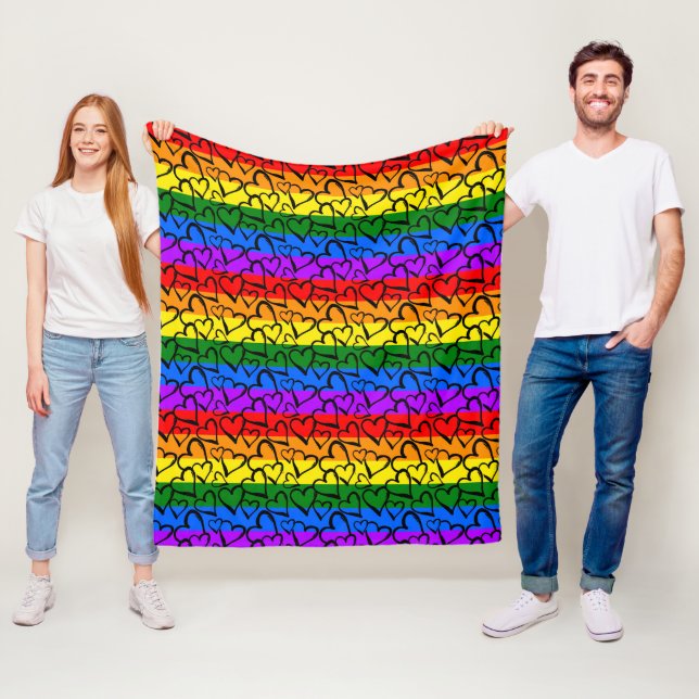 Rainbow Heart Pattern Fleece Blanket (In Situ)
