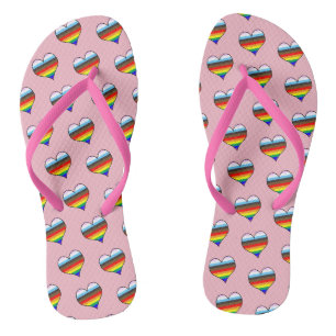 Rainbow Heart Pattern Flip Flops