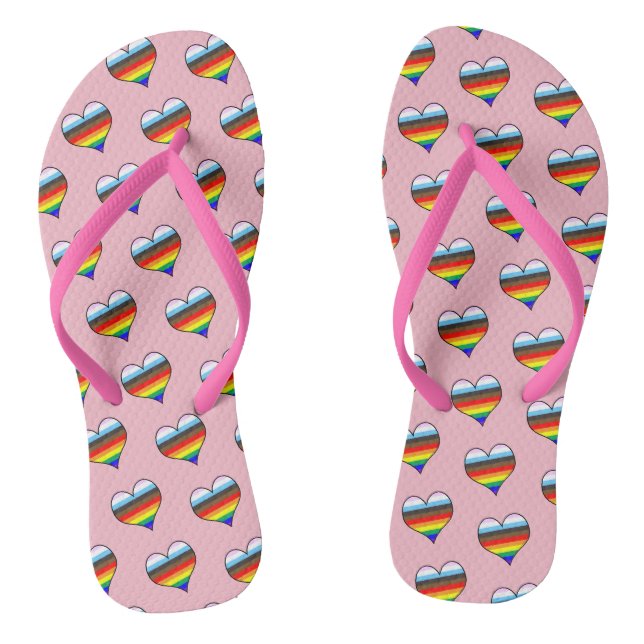 Rainbow Heart Pattern Flip Flops (Footbed)