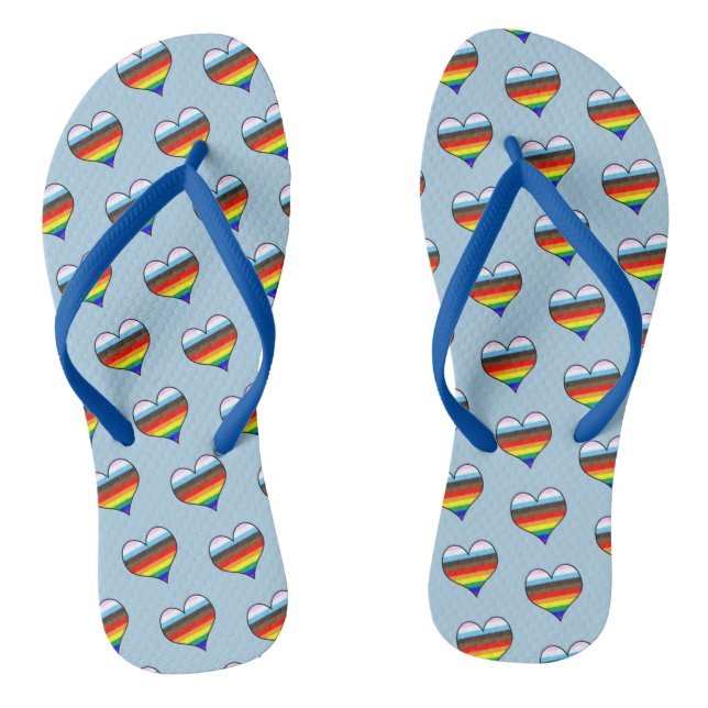 Rainbow Heart Pattern Flip Flops (Footbed)