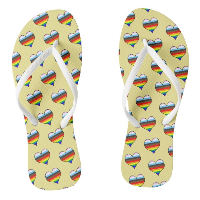 Rainbow Heart Pattern Flip Flops (Footbed)