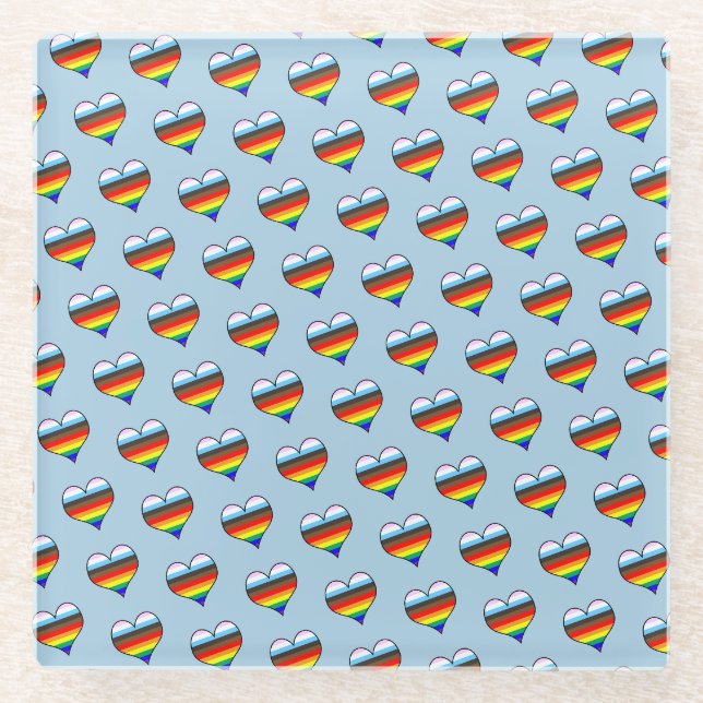 Rainbow Heart Pattern Glass Coaster (Front)