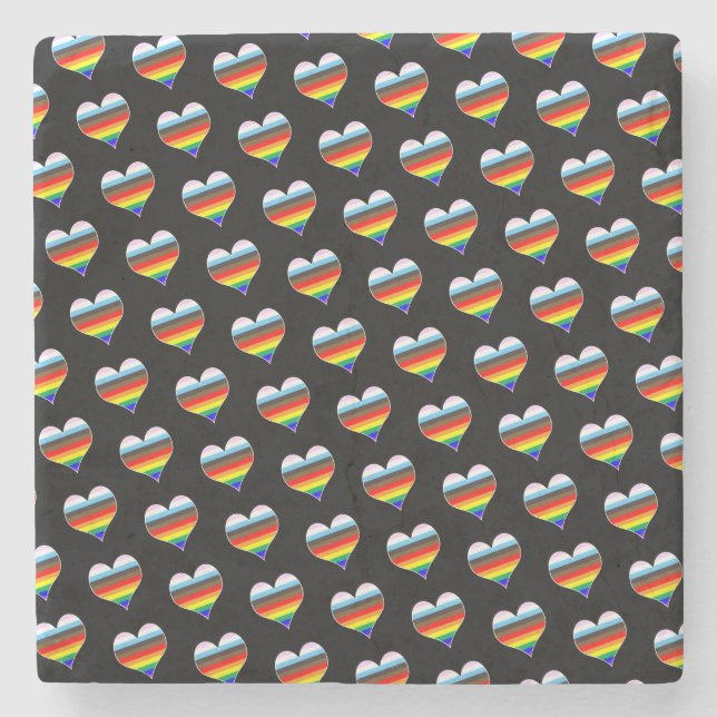 Rainbow Heart Pattern Glass Coaster (Front)