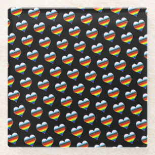 Rainbow Heart Pattern Glass Coaster