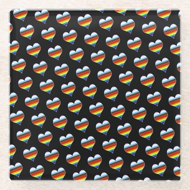 Rainbow Heart Pattern Glass Coaster (Front)