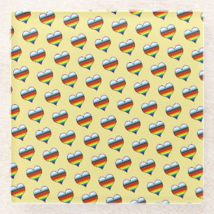 Rainbow Heart Pattern Glass Coaster