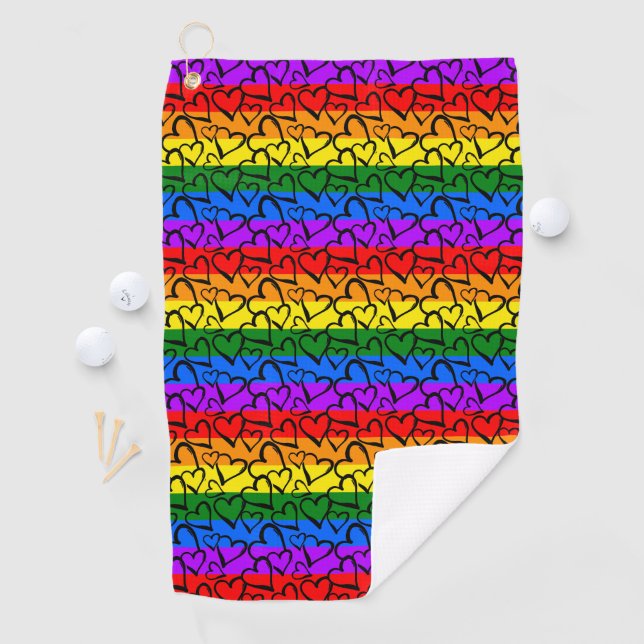 Rainbow Heart Pattern Golf Towel (InSitu)