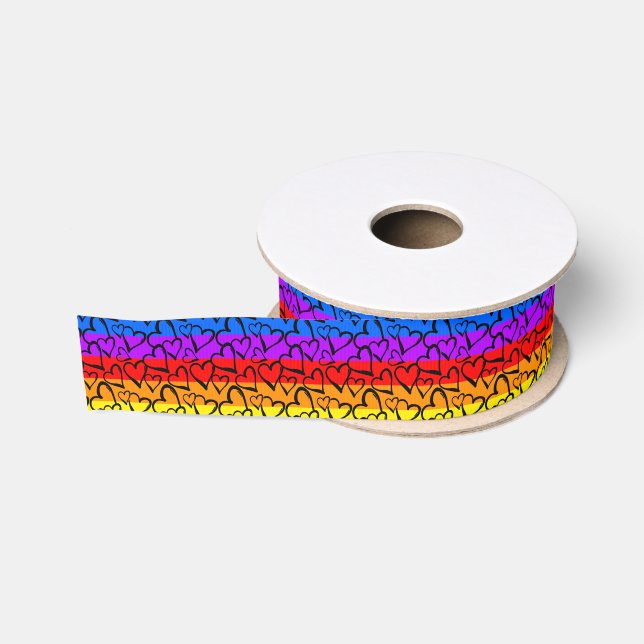 Rainbow Heart Pattern Grosgrain Ribbon (Spool)