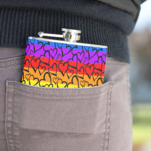 Rainbow Heart Pattern Hip Flask