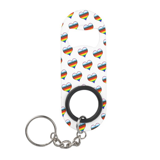 Rainbow Heart Pattern Keychain Bottle Opener (Front)