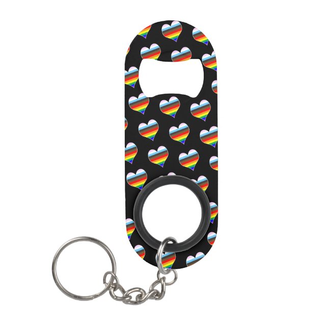 Rainbow Heart Pattern Keychain Bottle Opener (Front)