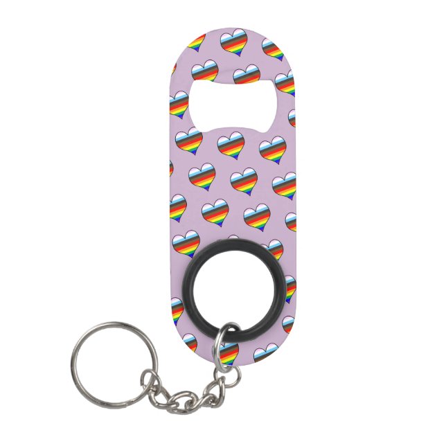 Rainbow Heart Pattern Keychain Bottle Opener (Front)