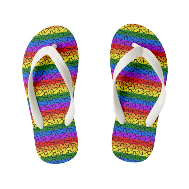 Rainbow Heart Pattern Kid's Thongs (Footbed)
