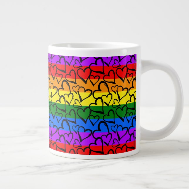 Rainbow Heart Pattern Large Coffee Mug (Right)