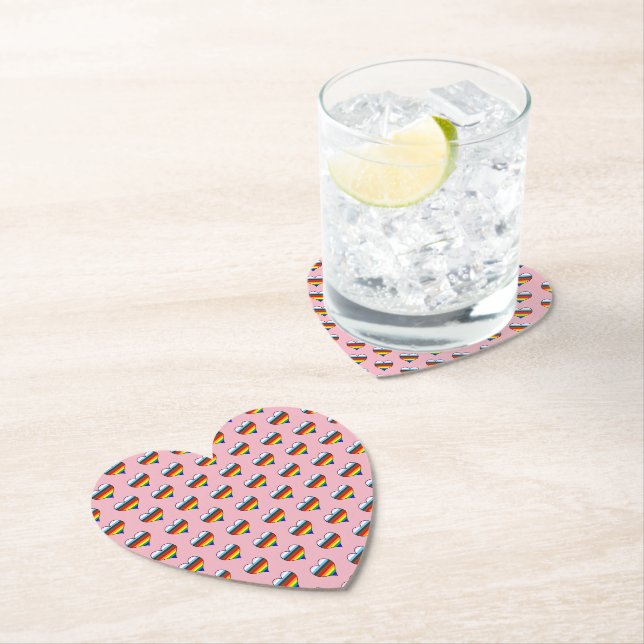Rainbow Heart Pattern Paper Coaster (Insitu)