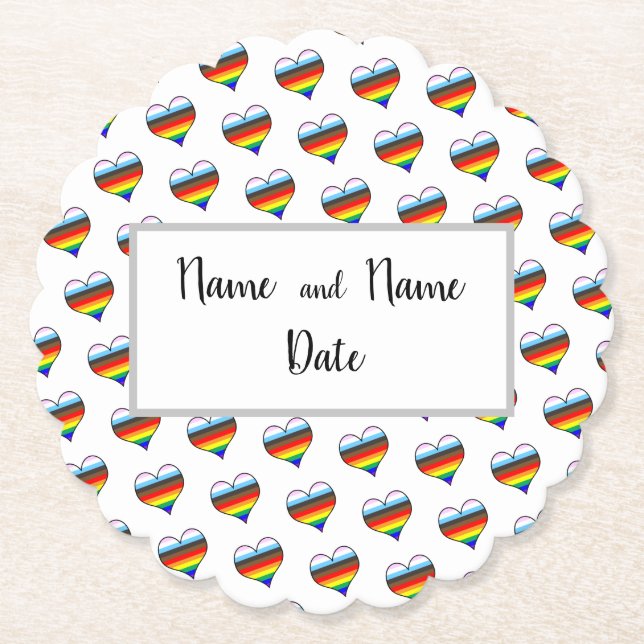 Rainbow Heart Pattern Paper Coaster (Front)