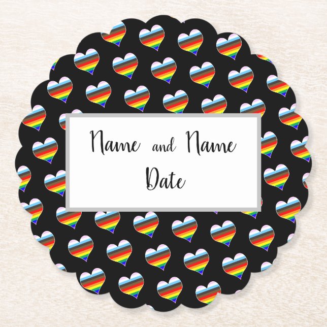 Rainbow Heart Pattern Paper Coaster (Front)