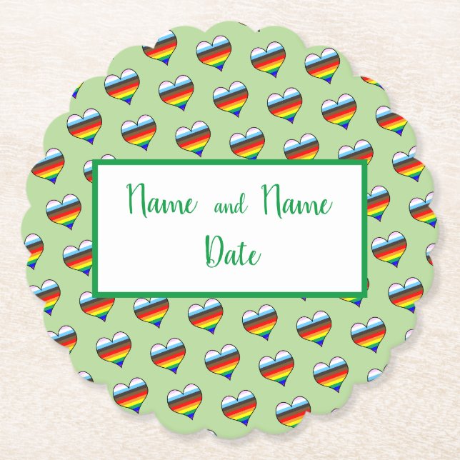 Rainbow Heart Pattern Paper Coaster (Front)