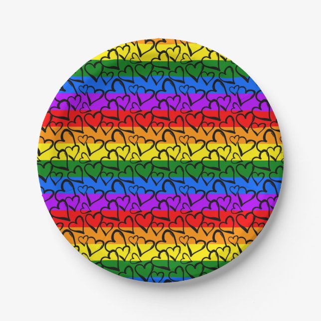 Rainbow Heart Pattern Paper Plate (Front)