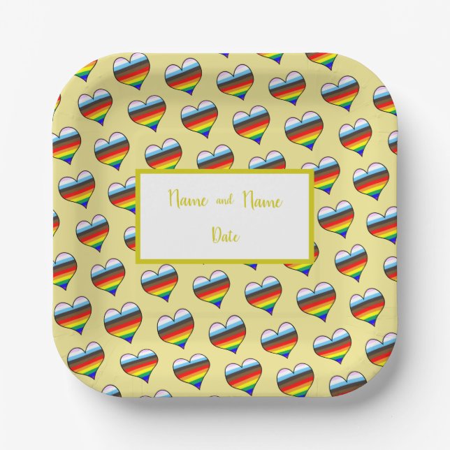 Rainbow Heart Pattern Paper Plates (Front)