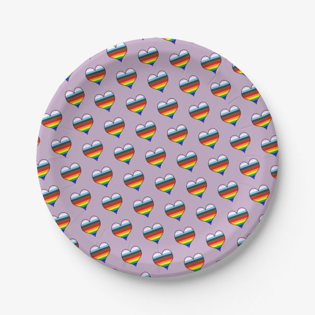 Rainbow Heart Pattern Paper Plates (Front)