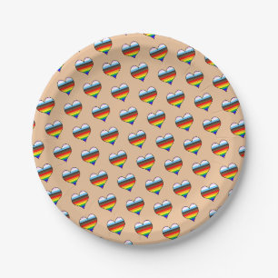 Rainbow Heart Pattern Paper Plates