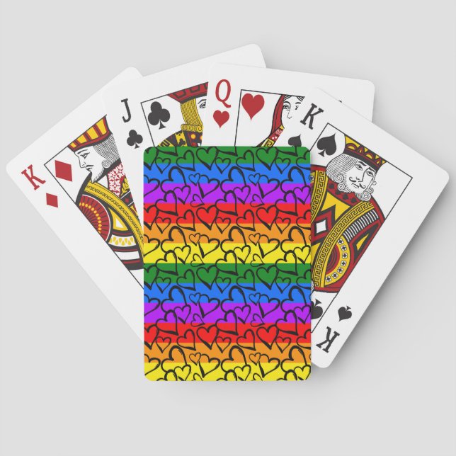Rainbow Heart Pattern Playing Cards (Back)