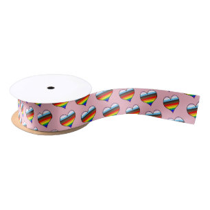 Rainbow Heart Pattern Satin Ribbon