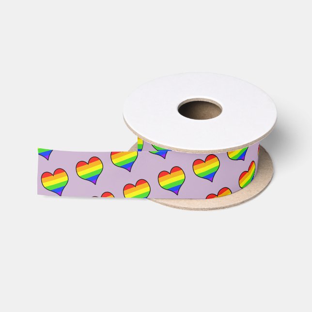 Rainbow Heart Pattern Satin Ribbon (Spool)