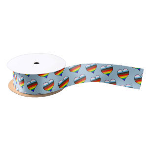 Rainbow Heart Pattern Satin Ribbon