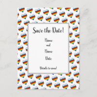 Rainbow Heart Pattern Save the Date Postcard