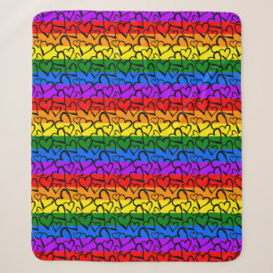 Rainbow Heart Pattern Sherpa Blanket