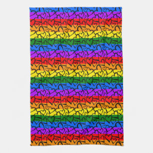 Rainbow Heart Pattern Tea Towel
