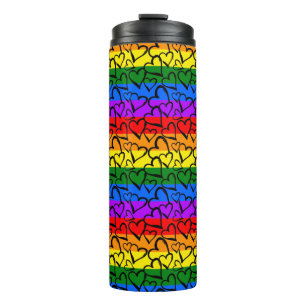 Rainbow Heart Pattern Thermal Tumbler
