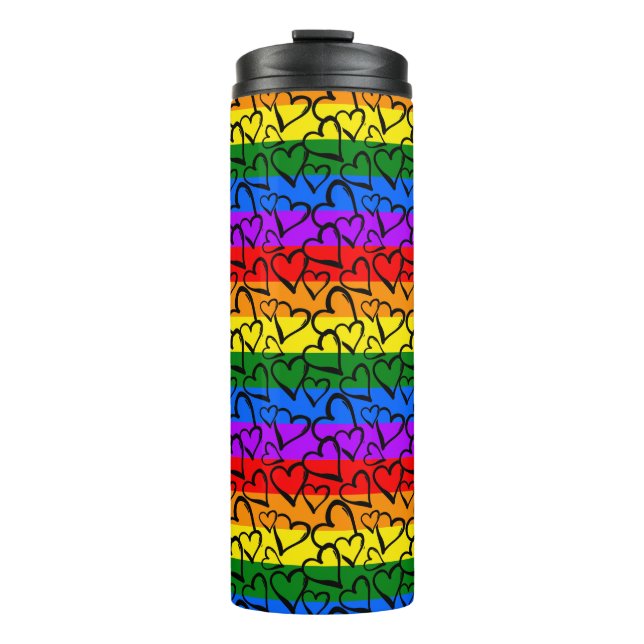 Rainbow Heart Pattern Thermal Tumbler (Front)