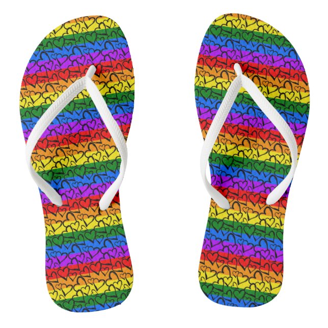 Rainbow Heart Pattern Thongs (Footbed)