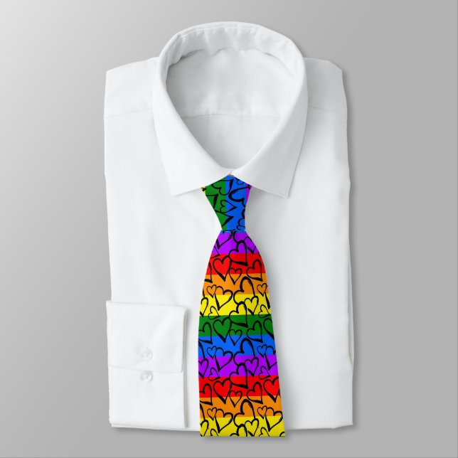 Rainbow Heart Pattern Tie (Tied)