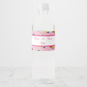 Rainbow Heart Pattern Water Bottle Label