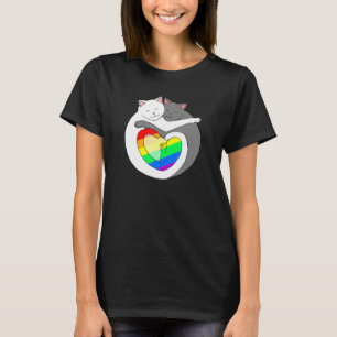 Rainbow Heart Pride Cats Cute Kitten Lgbtqia T-Shirt